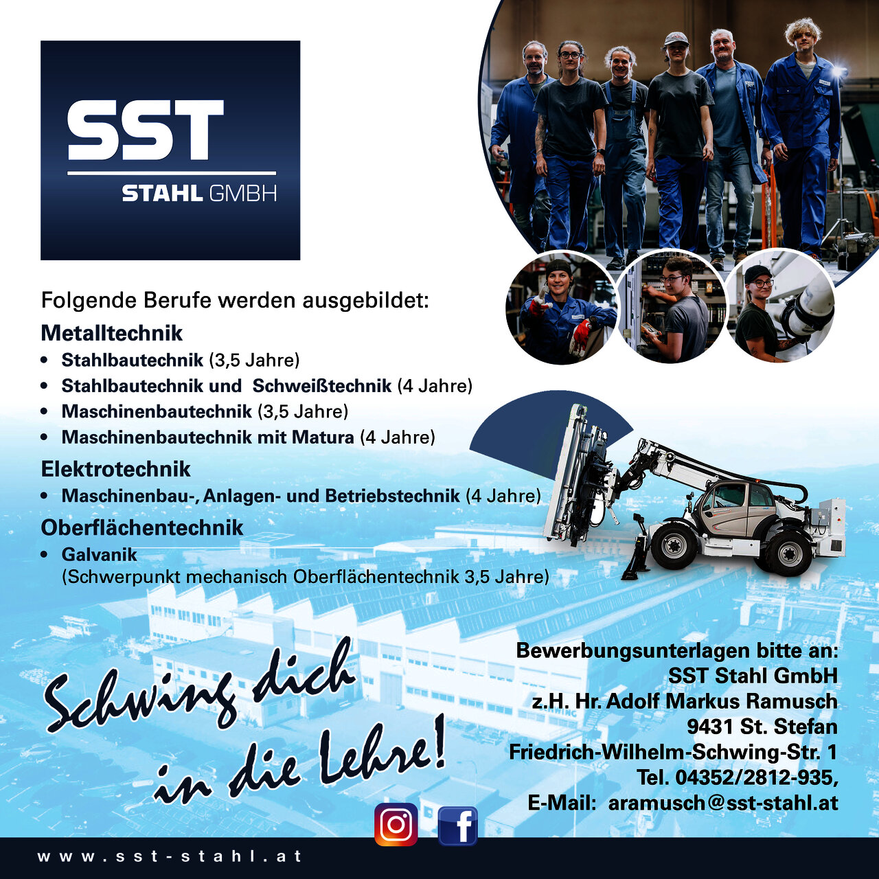 Onlineinserat Lehrling Inserat Lehrberufe bei SST Stahl